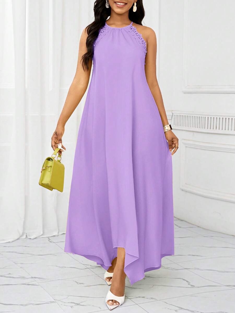 Vestido Maxi Frente Única com Laço e Bainha Assimétrica