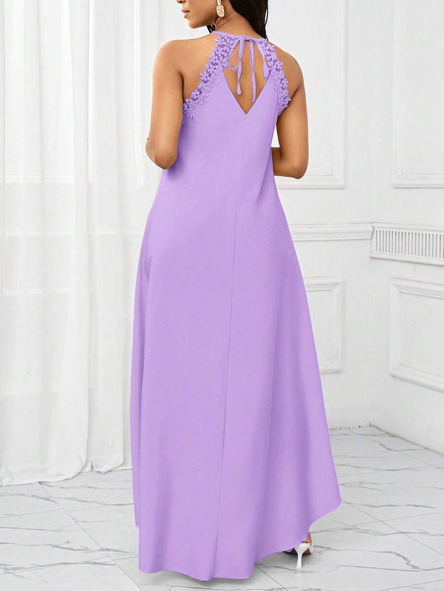 Vestido Maxi Frente Única com Laço e Bainha Assimétrica