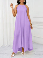Vestido Maxi Frente Única com Laço e Bainha Assimétrica