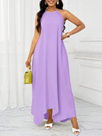 Vestido Maxi Frente Única com Laço e Bainha Assimétrica