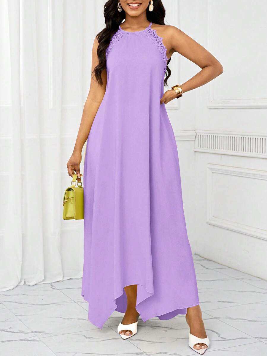 Vestido Maxi Frente Única com Laço e Bainha Assimétrica