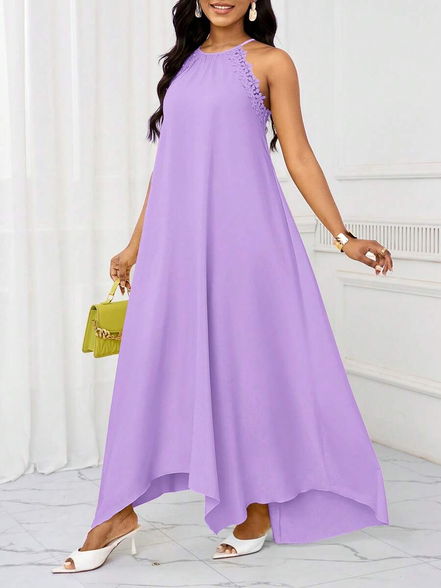Vestido Maxi Frente Única com Laço e Bainha Assimétrica