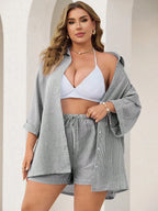 Conjunto Plus Size Listrado com Botões