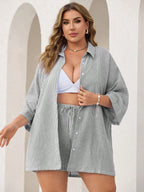 Conjunto Plus Size Listrado com Botões