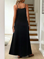 Vestido Longo de Malha com Cintura Contrastada e Costas Abertas - La Lecce