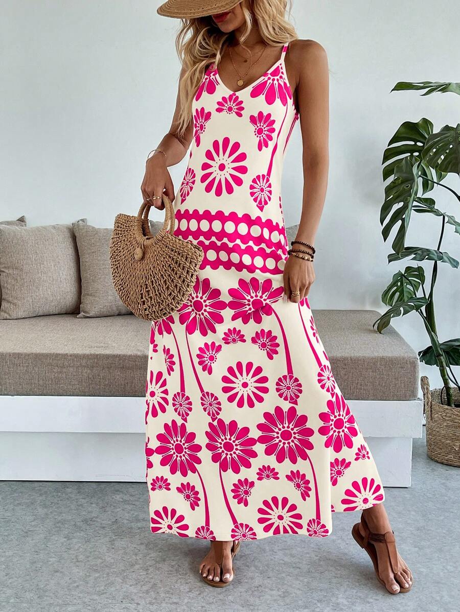 Vestido Longo Boho de Alças Finas com Bainha Assimétrica - La Lecce