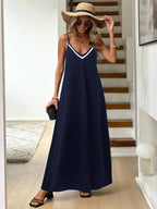 Vestido Longo de Malha com Cintura Contrastada e Costas Abertas - La Lecce