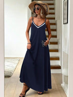 Vestido Longo de Malha com Cintura Contrastada e Costas Abertas - La Lecce