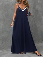 Vestido Longo de Malha com Cintura Contrastada e Costas Abertas - La Lecce