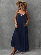 Vestido Longo de Malha com Cintura Contrastada e Costas Abertas - La Lecce