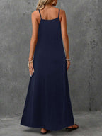 Vestido Longo de Malha com Cintura Contrastada e Costas Abertas - La Lecce