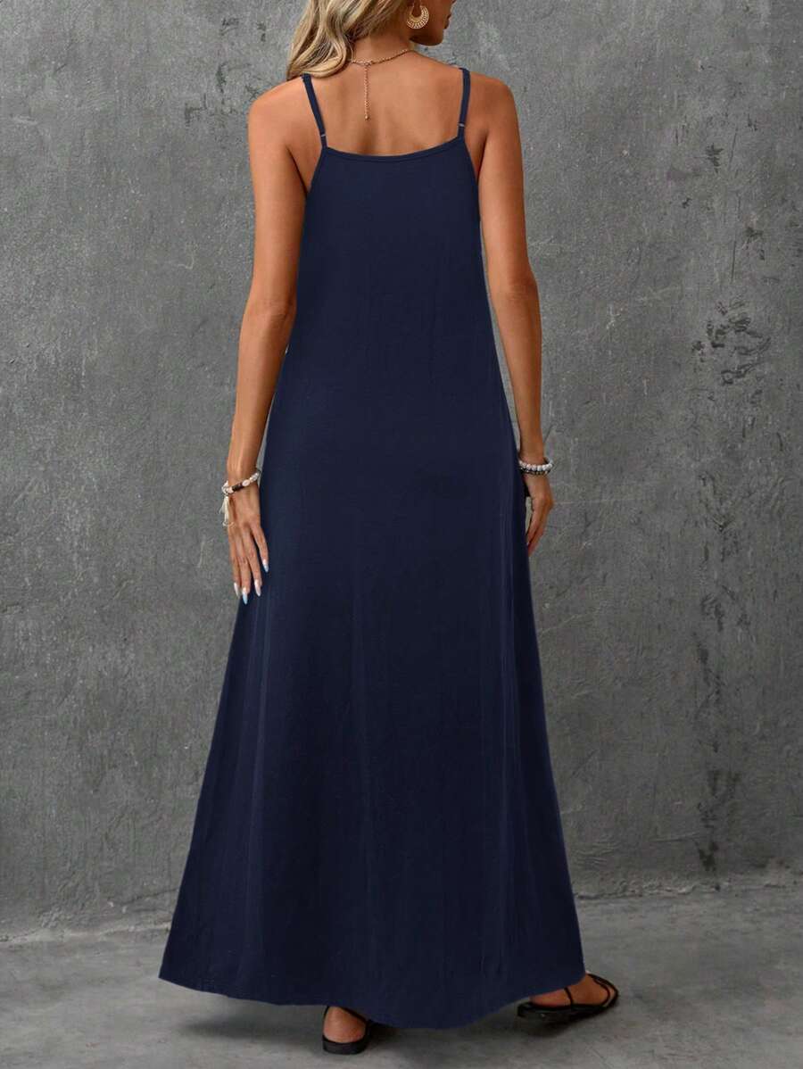 Vestido Longo de Malha com Cintura Contrastada e Costas Abertas - La Lecce