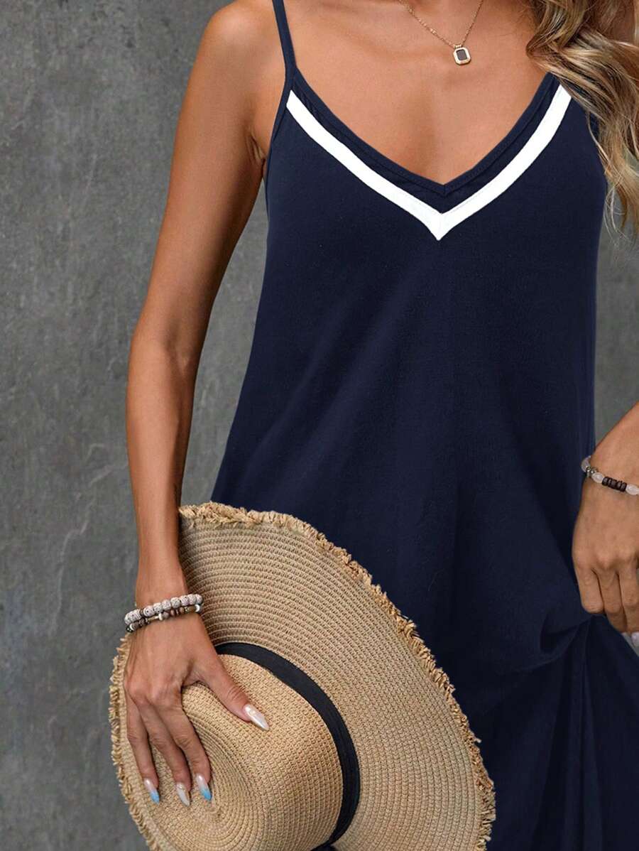 Vestido Longo de Malha com Cintura Contrastada e Costas Abertas - La Lecce
