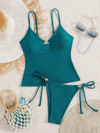 Tankini Vazado com Nó e Amarração Ajustável