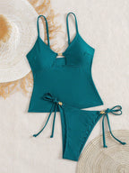 Tankini Vazado com Nó e Amarração Ajustável