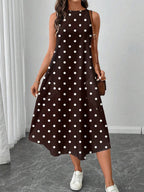Vestido Midi Poá com Gola Redonda e Bolsos - La Lecce