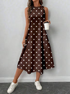 Vestido Midi Poá com Gola Redonda e Bolsos - La Lecce