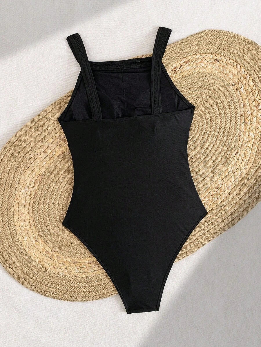 Maiô Cor Sólida com Franzido e Controle de Barriga - detalhe
