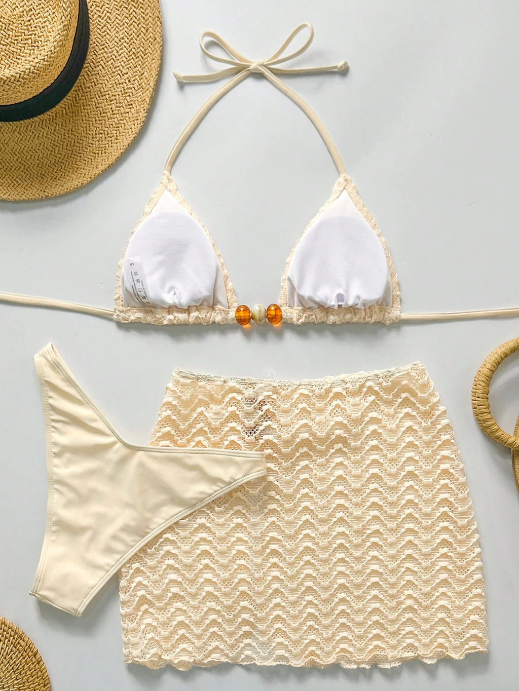 Conjunto de Biquíni 3 Peças Texturizado com Saia