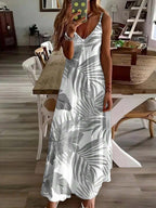 Vestido Midi de Malha com Estampa Tropical e Recorte Vazado - La Lecce