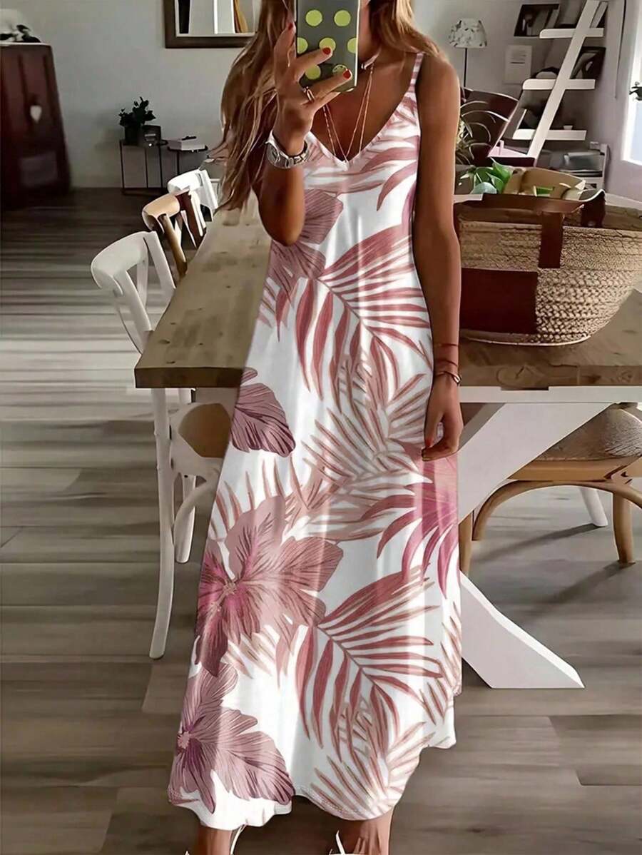 Vestido Midi de Malha com Estampa Tropical e Recorte Vazado - La Lecce