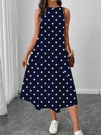 Vestido Midi Poá com Gola Redonda e Bolsos - La Lecce