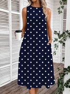 Vestido Midi Poá com Gola Redonda e Bolsos - La Lecce