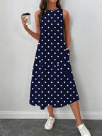 Vestido Midi Poá com Gola Redonda e Bolsos - La Lecce