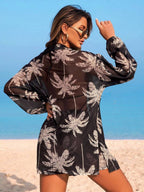 Conjunto de Praia 3 Peças com Kimono de Tela e Shorts Estampados