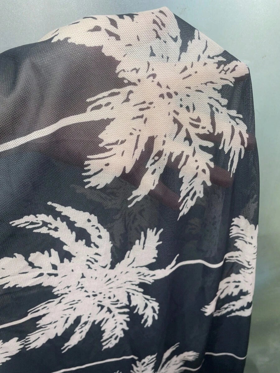 Conjunto de Praia 3 Peças com Kimono de Tela e Shorts Estampados