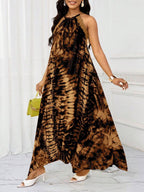 Vestido Maxi Frente Única com Laço e Bainha Assimétrica
