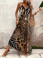 Vestido Longo Estampa de Leopardo com Costas Abertas - La Lecce
