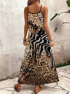Vestido Longo Estampa de Leopardo com Costas Abertas - La Lecce