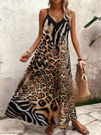 Vestido Longo Estampa de Leopardo com Costas Abertas - La Lecce