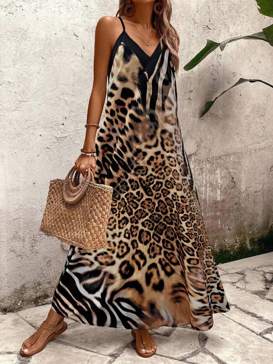 Vestido Longo Estampa de Leopardo com Costas Abertas - La Lecce