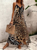 Vestido Longo Estampa de Leopardo com Costas Abertas - La Lecce