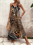 Vestido Longo Estampa de Leopardo com Costas Abertas - La Lecce