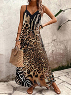 Vestido Longo Estampa de Leopardo com Costas Abertas - La Lecce
