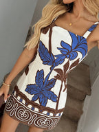 Vestido Mini de Alças com Estampa de Coqueiro e Costas Abertas - La Lecce
