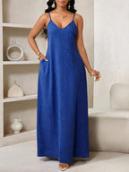 Vestido Maxi Boho de Alças com Costas Abertas e Bolsos - La Lecce
