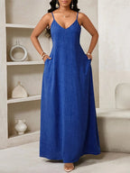 Vestido Maxi Boho de Alças com Costas Abertas e Bolsos - La Lecce