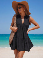 Saída de Praia Vestido Preto com Nó e Babado