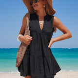 Saída de Praia Vestido Preto com Nó e Babado