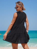 Saída de Praia Vestido Preto com Nó e Babado