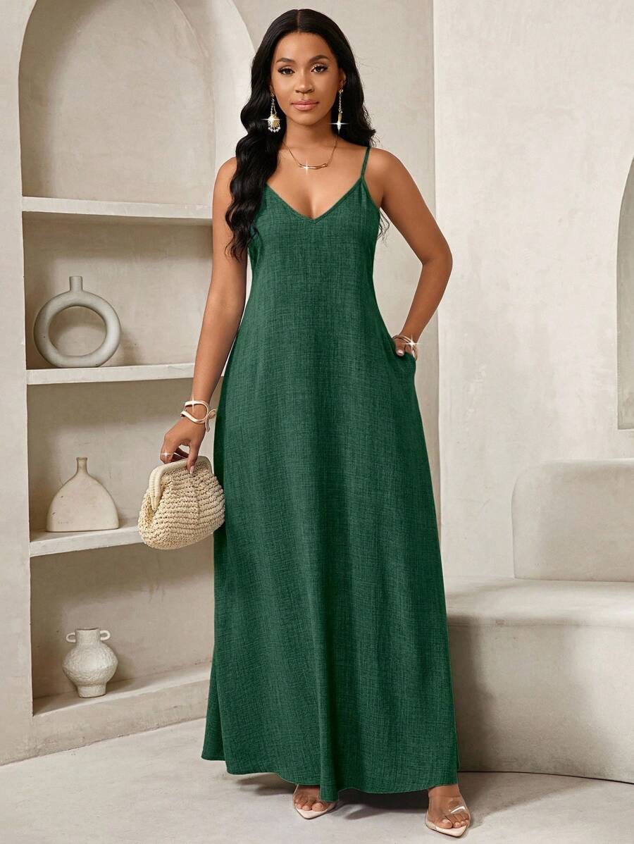 Vestido Maxi Boho de Alças com Costas Abertas e Bolsos - La Lecce
