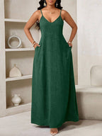 Vestido Maxi Boho de Alças com Costas Abertas e Bolsos