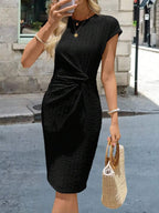 Vestido Midi de Algodão com Detalhe Torcido e Manga Curta - La Lecce