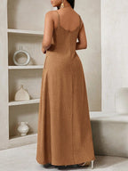 Vestido Maxi Boho de Alças com Costas Abertas e Bolsos