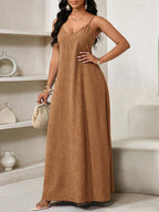 Vestido Maxi Boho de Alças com Costas Abertas e Bolsos
