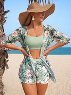 Conjunto de Biquíni 3 Peças Estampa Tropical